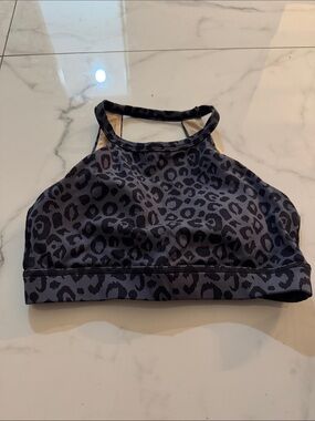 Till you collapse Gray and Black Leopard Print Halter Sports Bra small @@@